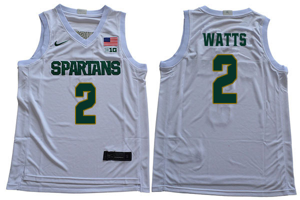 2019-20 Men #2 Mark Watts Michigan State Spartans College Basketball Jerseys Sale-White